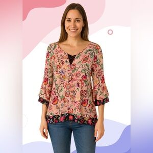 Floral V-Neck Women's Top - Pink